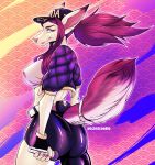  akali anthro breasts butt canid canine clothed clothing female fox hi_res kda league_of_legends looking_back mammal microphone pocketcookie riot_games solo video_games 