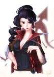  1girl black_hair bodysuit bow_(weapon) breasts brown_eyes cleavage collarbone covered_navel crossbow ears elbow_pads hair_tie hand_on_hip league_of_legends lips lipstick looking_away makeup medium_breasts ponytail shauna_vayne signature sleeves_rolled_up solo spark_(artist) sunglasses weapon 