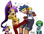  crotch_kick femdom fight green_hair hairband hood kick mydarkballs rottytops shantae_(character) shantae_(series) shorts sky_(shantae) surprised tamakeri tanktop zombie 