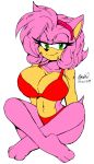  akatsukishiranui-fox amy_rose bedroom_eyes big_breasts bikini breasts cleavage clothed clothing crossed_legs eulipotyphlan female green_eyes half-closed_eyes hedgehog hi_res mammal navel seductive simple_background sitting smile solo sonic_(series) swimwear voluptuous white_background 