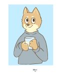  ambiguous_gender anthro canid canine canis damien_june_(abyssal_pen) domestic_dog glass gray_sweater hi_res mammal shiba_inu solo spitz unknown_substance 