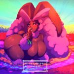  1:1 2019 anthro anthrofied big_breasts big_ears black_sclera breasts butt carrot crouching english_text eyelashes female fluffy food fur hanging_breasts hi_res lagomorph licking looking_at_viewer lopunny mammal nintendo nude open_mouth outside pok&eacute;mon pok&eacute;mon_(species) pok&eacute;morph red_eyes riendonut seductive shiny_pok&eacute;mon solo suggestive suggestive_food teeth text thick_thighs tongue tongue_out vegetable video_games voluptuous wide_hips 