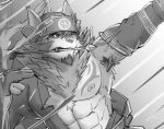  2019 abs anthro biceps canid canine canis clothing fur male mammal muscular muscular_male nipples noko_illust pecs tattoo temujin tokyo_afterschool_summoners video_games wolf 