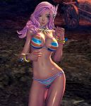  3d bikini blade_&amp;_soul breasts dancing green_eyes jin large_breasts nail_polish pink_hair swimsuit 
