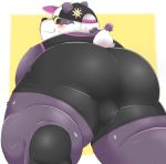  2019 alp_(tas) anthro bottomwear bulge butt clothed clothing fur giant_panda hat headgear headwear hi_res looking_back male mammal multicolored_fur presenting presenting_hindquarters purple_fur slightly_chubby solo tokyo_afterschool_summoners topwear two_tone_fur unknown_artist ursid video_games white_fur yellow_sclera 