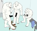  2019 absurd_res anthro belly black_penis blood crush death digital_drawing_(artwork) digital_media_(artwork) domestic_cat erection felid feline felis fur gore group hi_res humanoid_hands humanoid_penis locker_room male mammal muscular muscular_male nude open_mouth paws pecs penis polar_bear recording simple_background size_difference smile snuff toes ursid ursine white_fur 