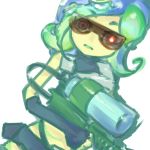  1girl blue_hair female glowing glowing_eyes nintendo octarian octoling red_eyes sanitized_(splatoon) solo splatoon splatoon_(series) splatoon_2 splatoon_2:_octo_expansion sunglasses tagme tentacle_hair weapon 