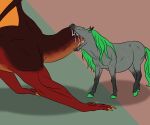  absurd_res digital_drawing_(artwork) digital_media_(artwork) dragon drooling duo equid equine feral hi_res hooves kelpie male mammal open_mouth saliva scalie size_difference vore 