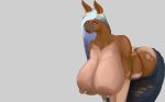  anthro bent_over big_breasts breasts clothed clothing curvaceous equid equine female hi_res huge_breasts jeans keeltheequine looking_at_viewer mammal nipple_piercing nipples pants piercing solo standing topless torn_clothing underwear 