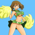  1girl animated animated_gif blue_eyes blush breasts brown_hair cheerleader cleavage cryptobiosis gif haruka_(pokemon) may pokemon pussy smile tsumitani_daisuke uncensored underboob 