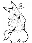  ambiguous_gender black_and_white blush fangs fur lucario monochrome nintendo otama pok&eacute;mon pok&eacute;mon_(species) solo speech_bubble video_games 