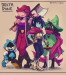  2019 anthro black_fur bovid caprine clothed clothing darkner deltarune digital_media_(artwork) eyewear female fur glasses goat hair hat headgear headwear hi_res human humanoid kris_(deltarune) lancer_(deltarune) male mammal ralsei reptile sayo_50_is_dead scalie scarf simple_background smile susie_(deltarune) video_games 