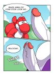  2019 anthro anthro_on_anthro butt comic duo english_text erection komdog looking_at_penis male male/male mario_bros nintendo nude penis precum purple_yoshi red_eyes red_skin red_yoshi smile speech_bubble text video_games yoshi 