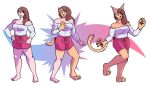  2018 anthro artist-chan barefoot breasts brown_hair domestic_cat felid feline felis female hair human human_to_anthro long_hair mammal pawpads sequence simple_background smile solo species_transformation standing surprise transformation 