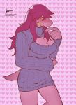  2019 anthro blush breasts cleavage clothed clothing deltarune digital_media_(artwork) female hair hi_res kosafordraw looking_at_viewer mammal reptile scalie simple_background solo susie_(deltarune) teeth video_games 