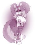  alexaxes anthro big_breasts blush breasts canid canine clothed clothing curvaceous female hi_res huge_breasts looking_at_viewer mammal monochrome nipples smile solo standing thick_thighs 