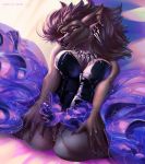  anthro blizzard_entertainment breasts canid canine clothed clothing ear_piercing female hair hi_res jewelry looking_at_viewer lying mammal necklace on_back piercing pussy pussy_juice qrichy rubber solo thick_thighs video_games warcraft were werecanid werecanine werewolf worgen 