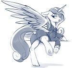  2019 bedroom_eyes clothed clothing digital_media_(artwork) dimfann equid female feral friendship_is_magic fully_clothed hair half-closed_eyes hi_res horn long_hair looking_back mammal monochrome my_little_pony open_mouth panties panty_shot princess_cadance_(mlp) raised_leg seductive simple_background skirt solo suit underwear upskirt white_background winged_unicorn wings 