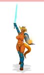  abs anthro armor athletic blonde_hair breasts clothing curvaceous equid equine female fire hair hi_res horse keeltheequine mammal melee_weapon simple_background solo standing sword underwear weapon white_background 