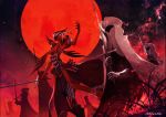  antonio_salieri_(fate/grand_order) coattails fate/grand_order fate_(series) full_moon gloves grass hand_up hat holding holding_sword holding_weapon mask moon night red_gloves red_moon sanshouuo smoke sword twitter_username weapon 