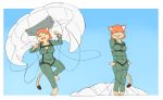  2019 anthro barefoot before_and_after blush bound breasts embarrassed felid feline female hair mammal open_mouth parachute savannah_cat savvie_cat short_hair simple_background solo subakitsu 