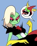  2019 4_fingers alien animated_skeleton annoyed armor big_penis black_clothing blue_background bone breasts clothing crop_top duo erection female female_focus freckles frown gloves green_sclera green_skin hair hi_res humanoid light_skin long_hair lord_dominator lord_hater male male/female miscon no_iris noseless open_mouth pale_skin penis pink_sclera red_clothing red_tongue running_makeup running_mascara sex shirt shoulder_pads simple_background skeleton solo_focus titfuck titfuck_under_clothes tongue tongue_out topwear undead wander_over_yonder white_hair white_penis white_skin 