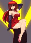  1girl absurdres bare_shoulders breasts cleavage dress elbow_gloves gloves highres large_breasts long_hair parasoul_(skullgirls) red_dress skullgirls tagme yellow_eyes 