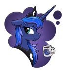  2019 absurd_res alpha_channel cup digital_media_(artwork) english_text equid eyelashes female feral friendship_is_magic hi_res horn mammal my_little_pony princess_luna_(mlp) selenophile simple_background smile solo text transparent_background unicorn 