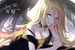  1girl blonde_hair blue_eyes breasts cleavage collar collarbone hair_between_eyes lily_(vocaloid) long_hair looking_at_viewer medium_breasts off_shoulder parted_lips sleeveless solo very_long_hair vocaloid yuuki_kira 