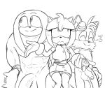  2019 abs amy_rose anthro balls big_penis canid canine clothing echidna excito eyes_closed female fox gloves group hand_on_waist hi_res holding_object male mammal monotreme musical_note penis shirt sitting sketch skirt smile sonic_(series) sonic_boom sweat sweatdrop topwear waist_grab 