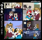  &lt;3 blonde_hair blush canid canine canis clothing collared_shirt comic dating domestic_dog female food gabshiba hair jeans laugh male male/female mammal movie_theater night pants popcorn restaurant shiba_inu smile smoking spicy_food spitz sweat sweatdrop 