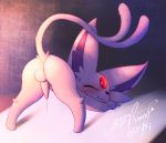  2019 3_toes anus ass_up backsack balls blep blush butt cum cum_drip digital_drawing_(artwork) digital_media_(artwork) dripping ears_up eeveelution espeon feral fluffy fur gingy_k_fox hi_res male mammal nintendo nude penis pok&eacute;mon pok&eacute;mon_(species) presenting presenting_hindquarters smile solo toes tongue tongue_out video_games 