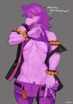  2019 anthro bebebebebe big_breasts blush breasts clothed clothing clothing_lift deltarune female flashing hair looking_at_viewer muscular muscular_female pubes purple_body reptile scalie simple_background solo standing susie_(deltarune) topwear video_games 