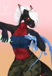  2019 5_fingers anthro breasts clothed clothing digital_media_(artwork) dragon duo female feral hair hida horn membranous_wings minerea minerea_(pinkdragonlove) non-mammal_breasts orange_eyes scalie standing western_dragon white_hair wings 