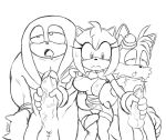 2019 amy_rose anthro balls big_penis blush breasts canid canine clothing clothing_lift echidna excito eyes_closed female fox gloves group half-closed_eyes hand_on_waist handjob hi_res interspecies looking_pleasured male male/female mammal monotreme nipple_pinch open_mouth penile penis pinch pussy sex shirt sitting sketch skirt skirt_lift sonic_(series) sonic_boom sweat sweatdrop tail_sex topwear waist_grab 
