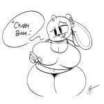  1:1 anthro big_breasts breasts buckteeth dialogue english_text female hi_res lagomorph leporid looking_at_viewer magician_bunny mammal ota_(artist) rabbit sketch slightly_chubby solo teeth text 