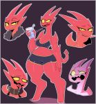  2019 absurd_res annoyed anthro aroused big_breasts bra breasts claws clothing collar cup demon fangs female gloomyacid hi_res horn lucia_(satina_wants_a_glass_of_water) navel non-mammal_breasts red_skin satina_wants_a_glass_of_water scared shorts smile solo sweat tongue tongue_out underwear water yellow_eyes 