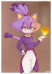 2019 anthro areola blaze_the_cat blush clothed clothing colored digital_media_(artwork) domestic_cat es74 eyelashes eyeshadow felid feline felis female fire fur gesture hair half-closed_eyes hand_on_hip hi_res jewelry legwear looking_at_viewer magic makeup mammal necklace purple_fur simple_background smile solo sonic_(series) standing video_games white_fur yellow_eyes 