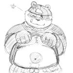  1:1 2019 alp_(tas) anthro belly blush clothed clothing cute_fangs giant_panda hat headgear headwear hi_res humanoid_hands male mammal mohumohudansi moobs navel one_eye_closed open_shirt overweight overweight_male shirt solo tokyo_afterschool_summoners tongue tongue_out topwear ursid video_games wink 