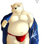  2019 anthro belly black_nose blue_eyes clothing eyewear fundoshi glasses hi_res humanoid_hands japanese_clothing leib_(tas) male mammal moobs moonwhitetiger navel overweight overweight_male polar_bear robe simple_background smoking solo tokyo_afterschool_summoners underwear undressing ursid ursine video_games white_background 