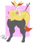  2019 3_fingers 3_toes absurd_res anthro areola big_breasts bikini bikini_top biped black_fur bottomless braixen breasts canid clothed clothing digital_media_(artwork) dipstick_tail female fluffy fluffy_tail full-length_portrait fur hi_res huge_breasts inner_ear_fluff long_ears long_tail looking_at_viewer mammal multicolored_fur multicolored_tail navel nintendo nipple_outline pink_areola pok&eacute;mon pok&eacute;mon_(species) portrait pose pussy red_eyes red_nose red_tail redmoon83 simple_background solo standing swimwear thick_thighs toes two_tone_tail velvet_(coldfrontvelvet) video_games white_fur wide_hips yellow_ears yellow_fur yellow_tail 