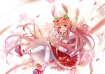  animal_ears aura_kingdom breast_hold bunny_ears dress heels sh_tang skirt_lift thighhighs 