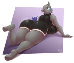  2019 absurd_res anthro butt changeling clothed clothing digital_media_(artwork) female hi_res hyperstorm_h looking_at_viewer my_little_pony signature simple_background sinyxstra solo 