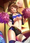  1girl breasts cleavage kantai_collection large_breasts midriff mutsu_(kantai_collection) pom_poms short_hair smile solo underboob 