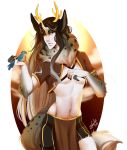  abel_(my-loveless) animal_humanoid avian bird brown_hair cervid cervid_humanoid hair hi_res horn horned_humanoid humanoid long_hair male mammal my-loveless yellow_eyes 