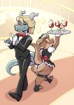  absurd_res anaugi bow_tie butt clothing dragon hi_res kobold maid_uniform piko plate pseftis_crundlequest scalie skirt underwear uniform wine_glass 