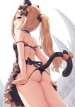  1girl :q abigail_williams_(fate/grand_order) animal_ear_fluff animal_ears apron ass bangs bare_arms bare_shoulders black_apron black_bow black_panties blonde_hair blush bow breasts cat_ears cat_tail closed_mouth commentary_request fate/grand_order fate_(series) fingernails forehead frilled_apron frills from_below hair_blowing highres long_hair nearly_naked_apron orange_bow panties panty_pull parted_bangs polka_dot polka_dot_bow profile pulled_by_self red_eyes shimokirin simple_background small_breasts smile solo strap_slip suction_cups tail tail_bow tentacle tongue tongue_out underwear very_long_hair white_background 