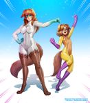  age_difference animal_humanoid big_breasts breasts canid canid_humanoid canine canine_humanoid doctorzexxck duo female flat_chested hi_res humanoid mammal mask nipple_outline older_female younger_female 