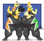  absurd_res animal_crossing big_breasts breasts canid canine canis clothing domestic_dog female hi_res isabelle_(animal_crossing) mammal muscular nintendo pikachu pikachu_libre pok&eacute;mon pok&eacute;mon_(species) redmoon83 short_stack thick_thighs video_games 