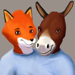  1:1 anthro asinus canid canine clothing conjoined delldogzone donkey equid equine fox hi_res male mammal multi_head shirt topwear verk 